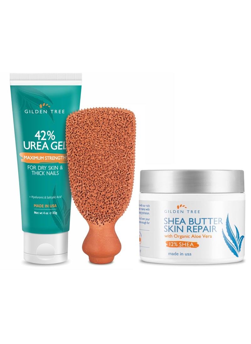 Max Strength 42 Urea Gel  Foot Scrubber  Shea Butter Cream Bundle