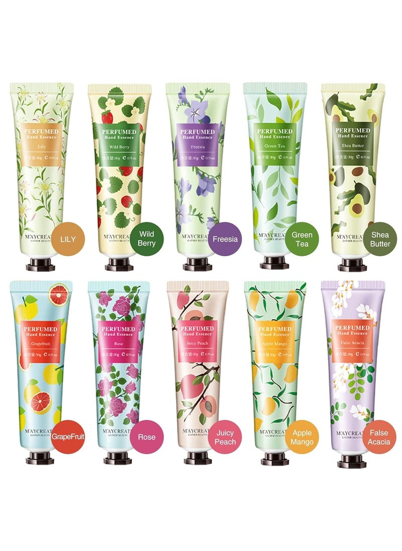 10 Pack Fruits Fragrance Hand Cream Moisturizing Hand Care Cream Travel Gift Set With Shea Butter Natural Aloe and Vitamin E For Men And Women30ml