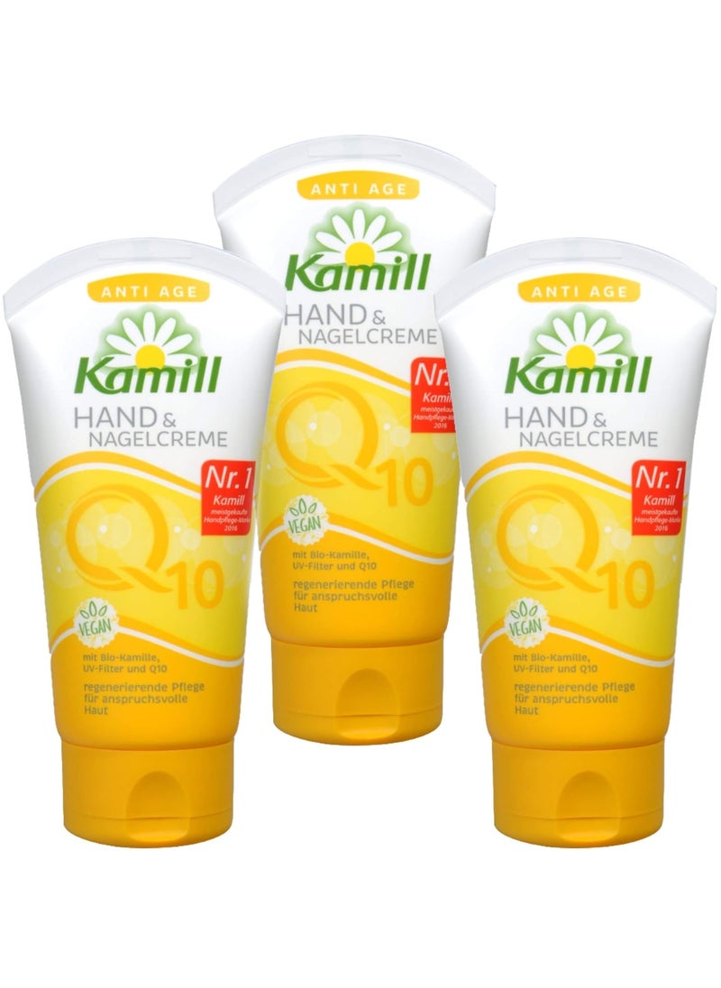 Kamill 3x75 ml Hand  Nail Cream ANTIAGE with BIO Camomile UV Filter Vitamin E and Q10  Germany