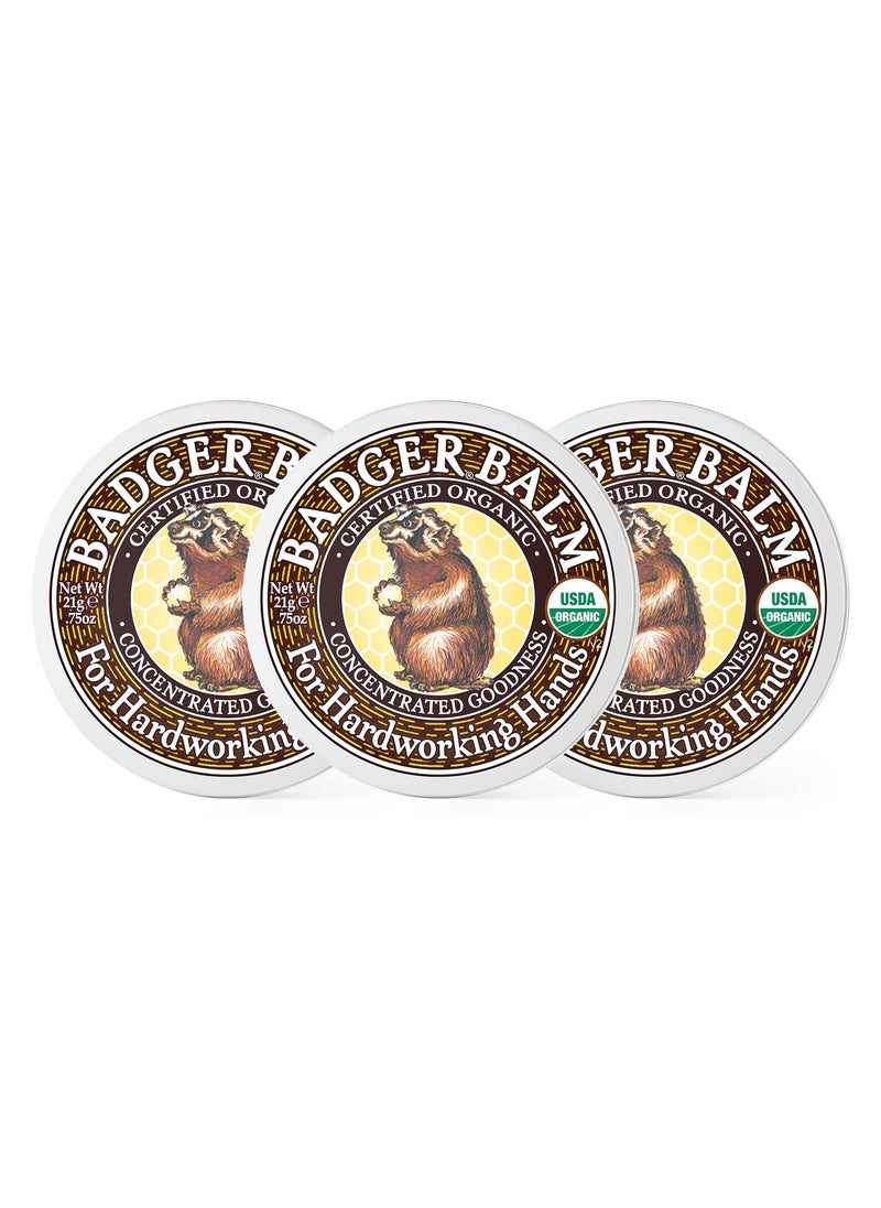 Badger Healing Balm Hard Working Hands Cream Organic Hand Cream for Dry Cracked Hands Long Lasting Hand MoisturizerDry Hands Treatment 75 oz Tin 3Pack