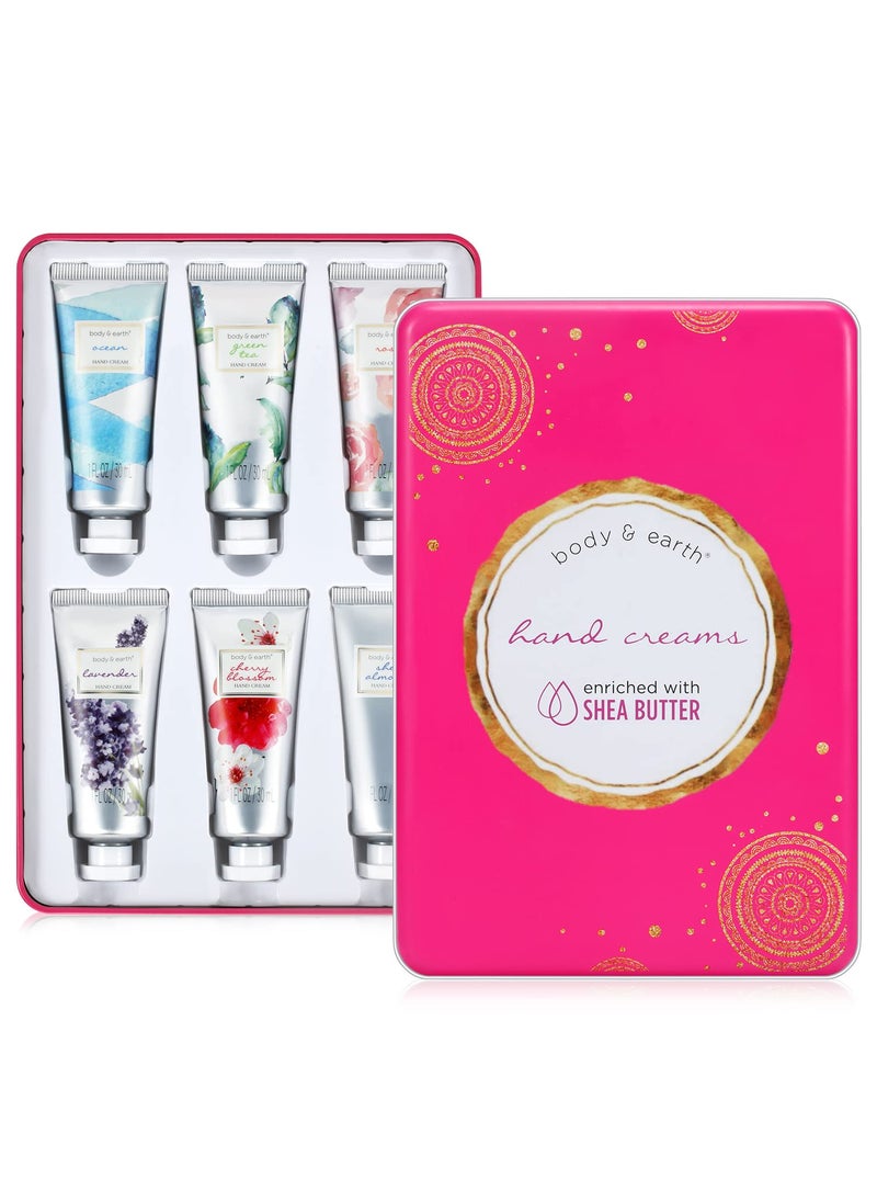 BODY  EARTH Hand Cream Gift Set  6 Travel Size Hand Creams with Shea Butter and Glycerin for Dry Hands 6x10 oz