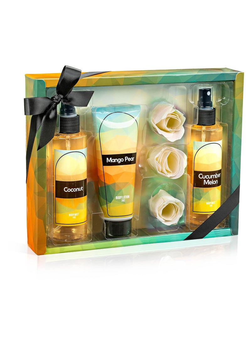 Fine Fragrance Body Mist Body Splash Gift Set Luxury SelfCare Combo for Women and Girls Coconut Cucumber Mango Pear Rose Soap