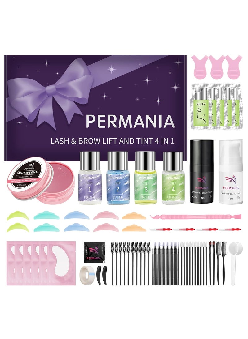 PERMANIA Lash Perm and Black KitSalon Grade Supplies for Eyelash Lift and Brow Lamination Black Tint with Lash Lift Balm 4 IN 1 Fast Quick Curling  Coloring Natural Result Hair Color Developers