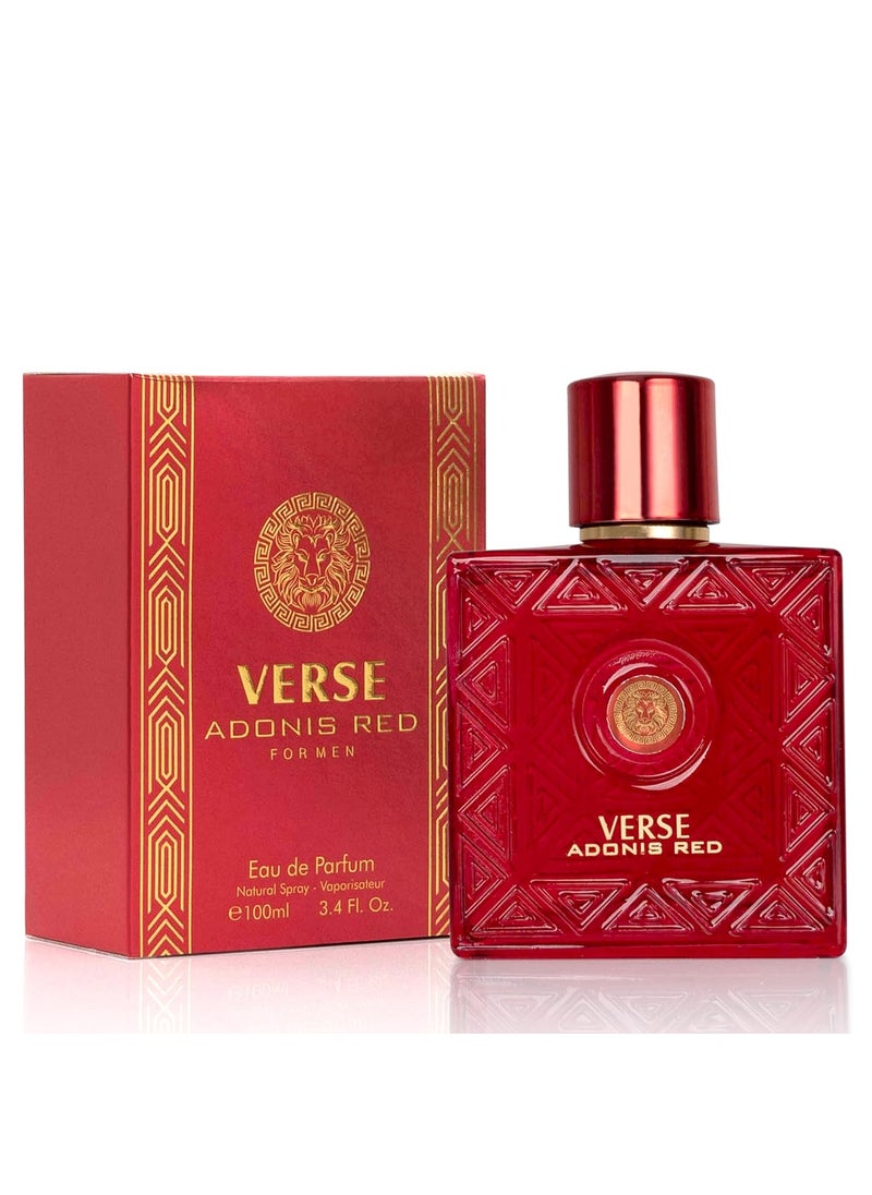 NovoGlow Verse Adonis Red for Men  100ml Eau De Parfum Spray for Men  Long Lasting Fruity Warm  Floral Fragrance Smell Fresh All Day Long Gift for Men for All Occasions