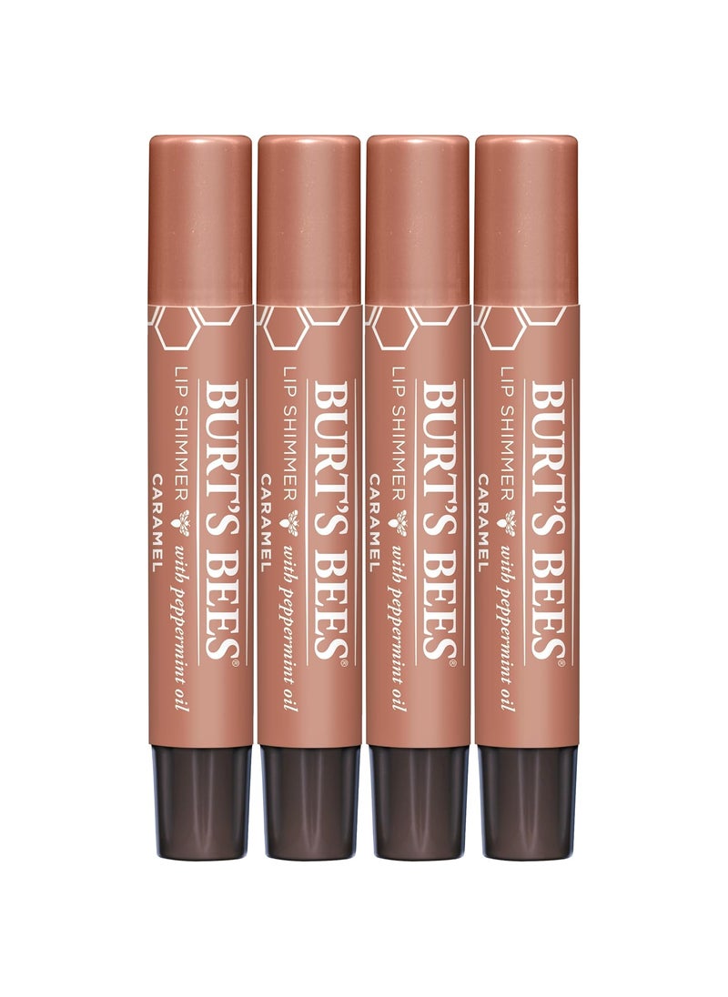 Burts Bees Shimmer Lip Tint Valentines Day Gifts Tinted Lip Balm Stick Moisturizing for All Day Hydration with Natural Glowy Pigmented Finish  Buildable Color Caramel 4Pack