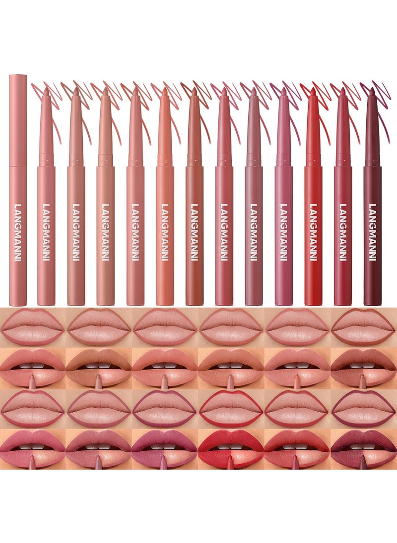 LANGMANNI 12 Colors Sculpting Matte Velvet Lip Liner SetSmooth Creamy TextureWaterproof And High Pigmented For Girls Daily Application Lip Makeup
