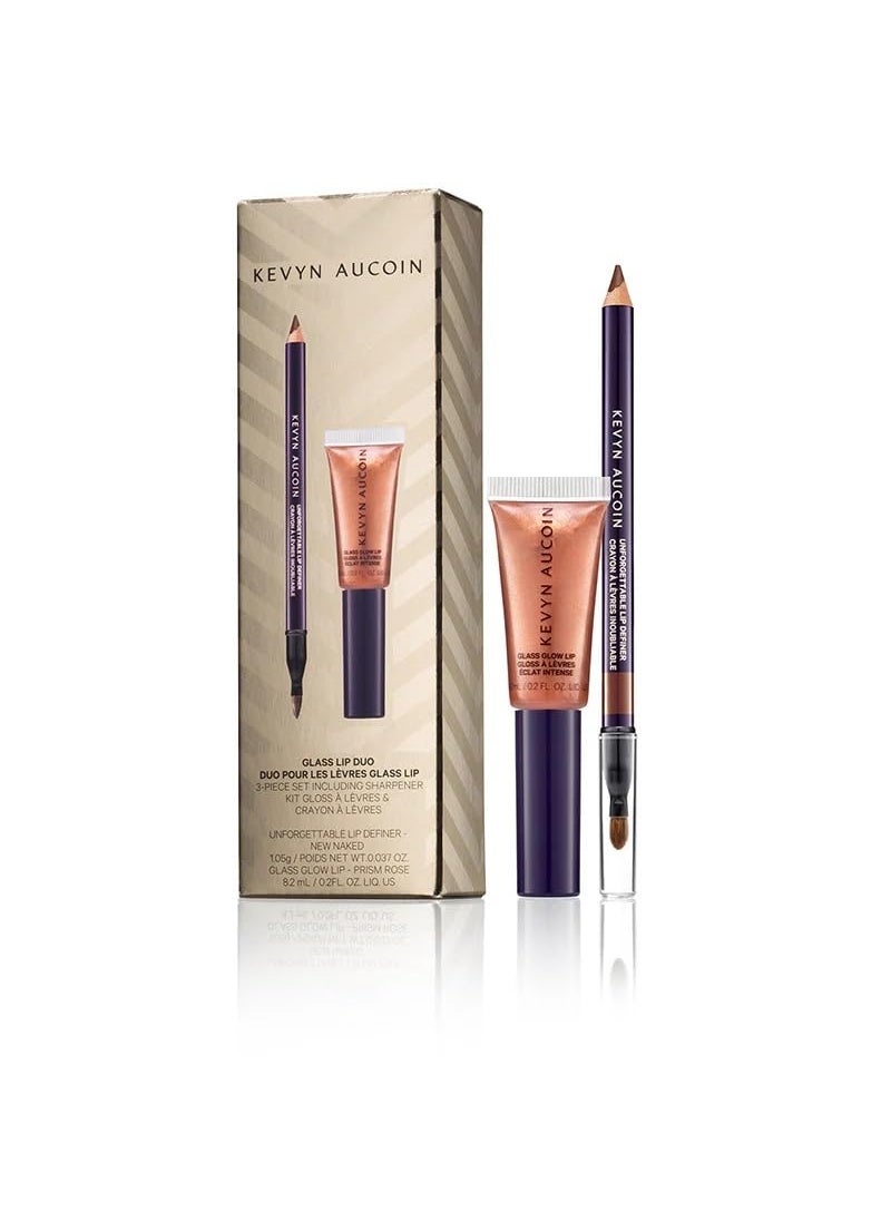 Kevyn Aucoin Glass Lip Duo Set New Naked Unforgettable Lip Definer Longwearing makeup lip liner Waterresistant plus Prism Rose Glass Glow Lip Multipurpose lip gloss highlighter