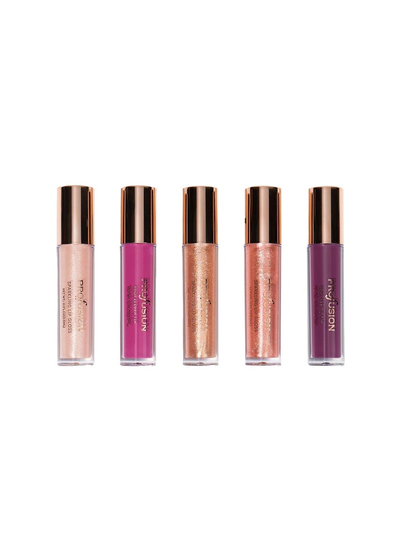 Profusion Cosmetics Rose Gold Dreams 5 PC Matte and Sparkling Lip Set Lightweight Lip Gloss and Lip Cream for Glossy Shine and Velvety Matte Finish