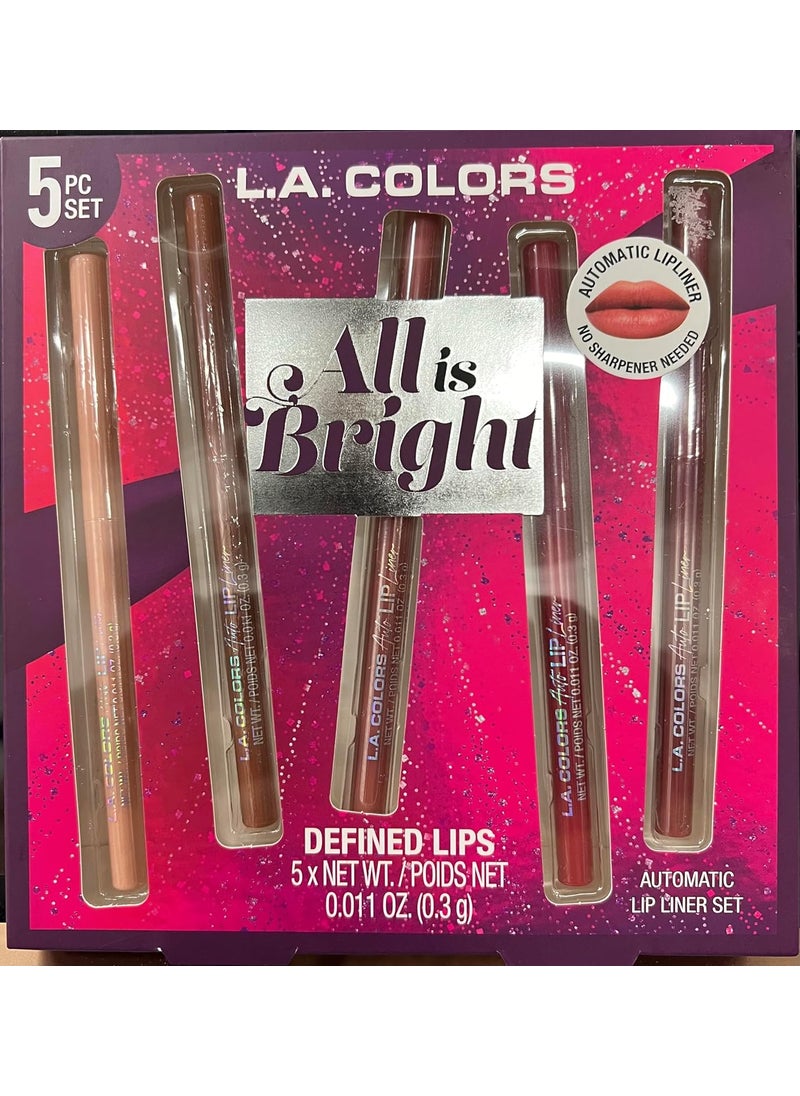 LA COLORS All Is Bright 5pc Automatic Lip Liner Defined Lips 1 Count Pack of 1