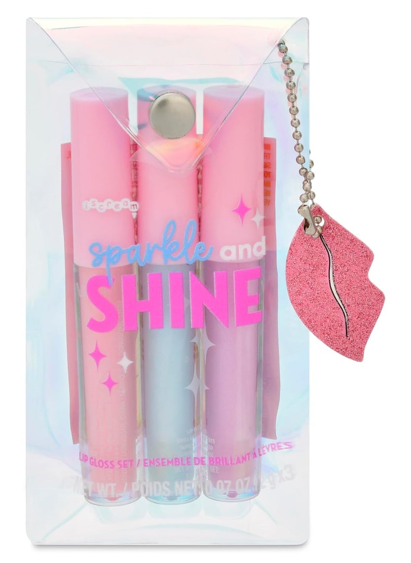 iscream Sparkle  Shine 3piece Pastel Lip Gloss Set with Cherry Vanilla  Strawberry Scents