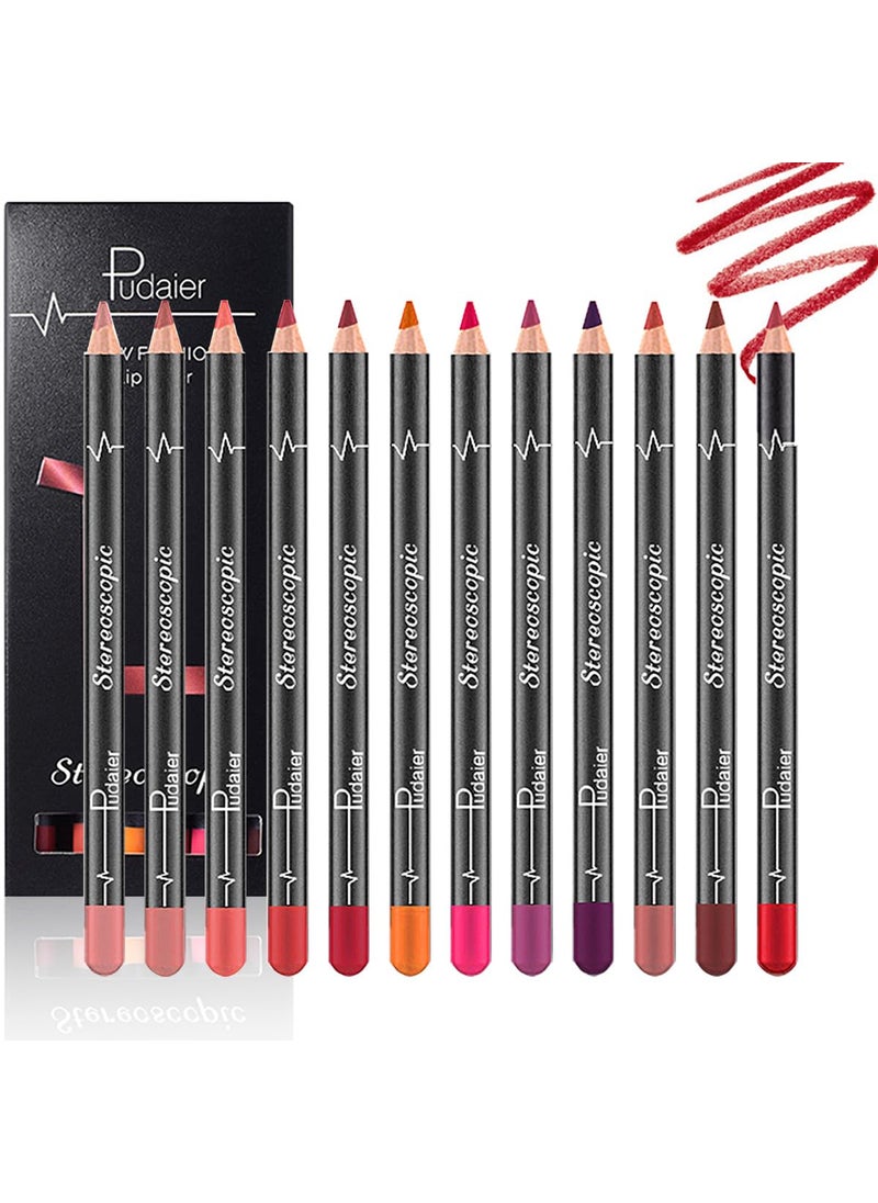 Lip Liner Pencil 12 pcs High Pigmented Creamy Matte Lip Liner Set Girls and Women Lipstick Pen Lip Makeup Gift Sets for DailyTravelPartyWork