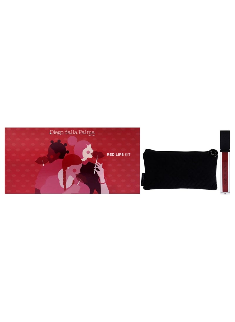 Diego dalla Palma Red Lips Kit  Contains A Push Up Lip Gloss Lip Liner And A Pouch  Lips Appear Fuller Softer And Smoother  For Remarkably Beautiful Full Lips  Enhances The Lip Volume  3 Pc
