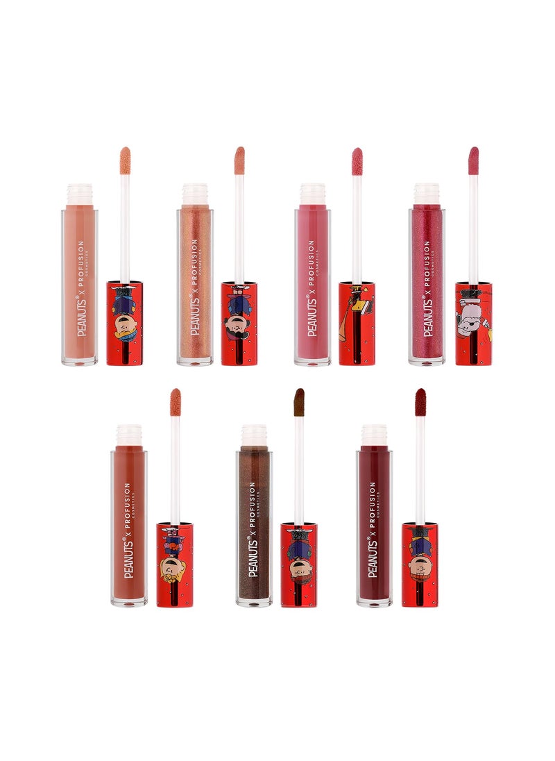 Profusion Cosmetics Peanuts Holiday The Joy of Giving 7 PC Lip Gloss Set Nourishing Tinted Lip Stain for an Elevated Shine Infused with Vitamin E