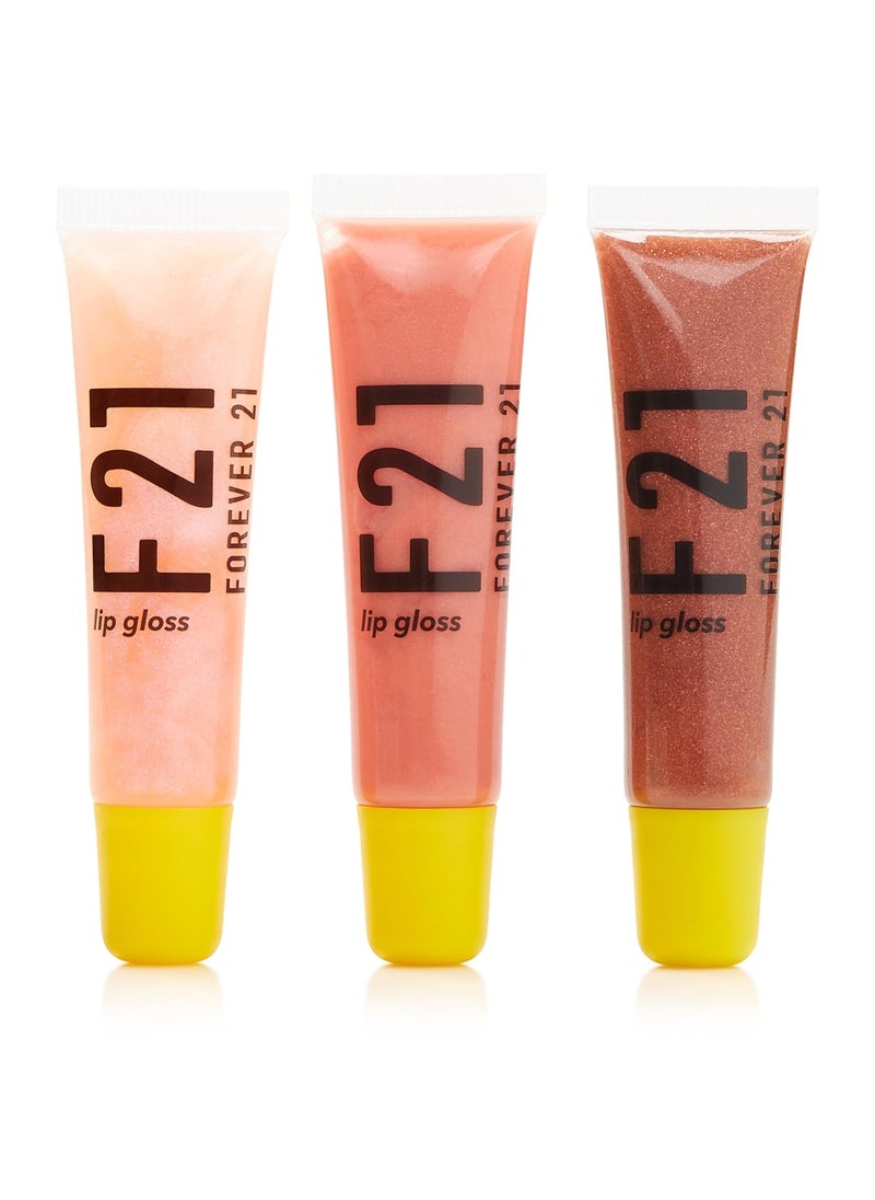 Forever 21  F21  Beauty Lip Gloss Set Pack of 3 Tubes Clear and Tinted Shades Hydrating Plumping NonSticky Formula for Glossy Shine Rose GoldPosyCopper