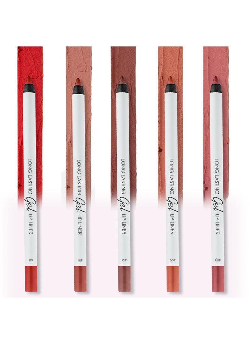 Lamel Matte Gel Lip Liner Pencil 5 Pcs Set  Creamy Sharpenable Longwear Waterproof Lip Combo  Nude Pink 407 Nude 409 Red 411 Mauve 410 and 412