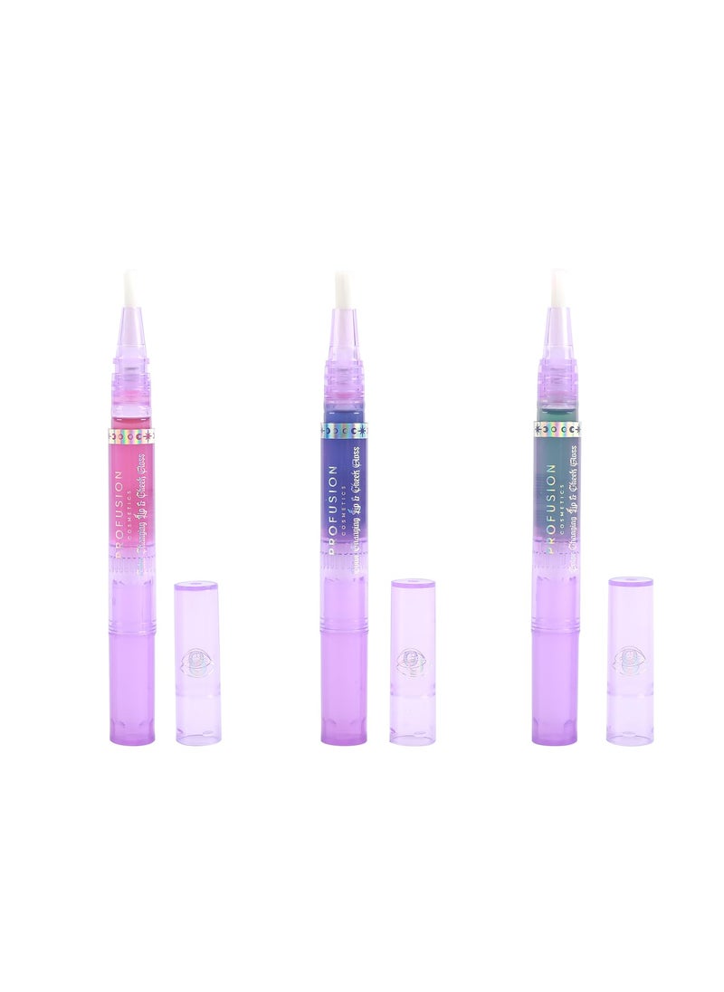 Profusion Cosmetics Mood Gloss Color Changing Lip and Cheek Gloss 3 Enchanting Glosses for Pop of Color and Soft Hydrated Lips and Cheeks