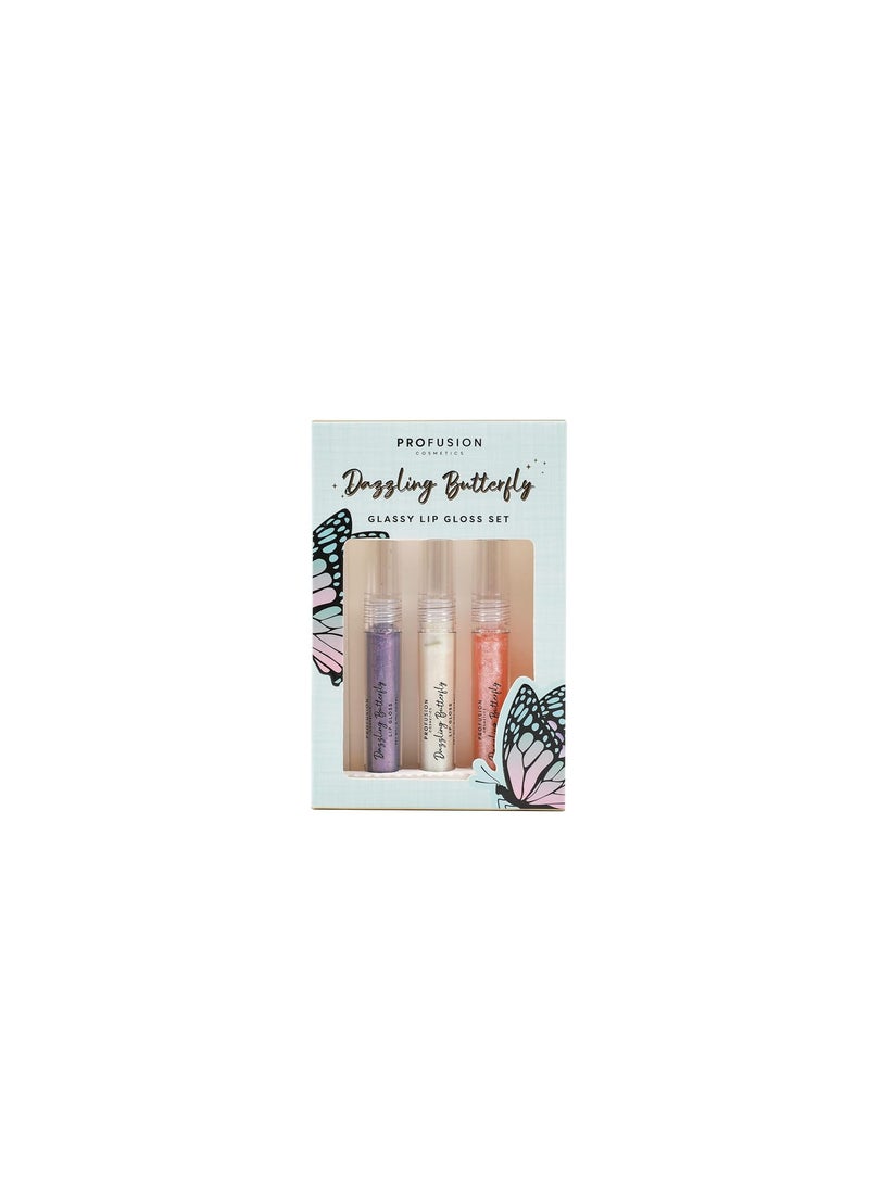 Profusion Cosmetics Empowered Butterfly Glassy Lip Gloss Set Long Wearing Elegance With Glassy Lip Gloss Trio