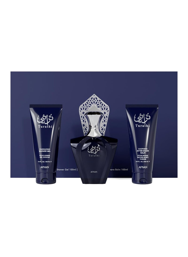 Afnan Turathi Homme Blue Gift Set  Eau De Parfum 100ml  Shower Gel 100ml  After Shave 100ml  Luxurious Perfume Gift Set For Men