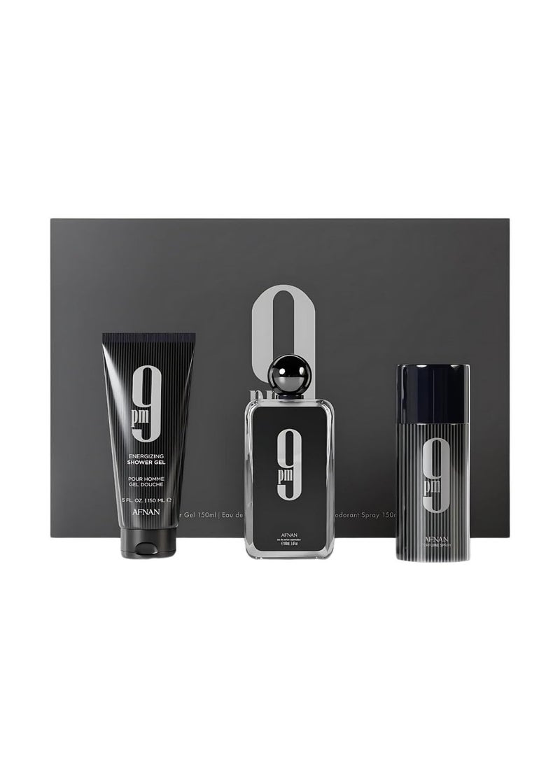 Afnan 9 Pm 3 Piece Set for Men 34 Oz De Parfum Eau De Parfum Spray  50 Oz Shower Gel  50 Oz Perfume Deodorant