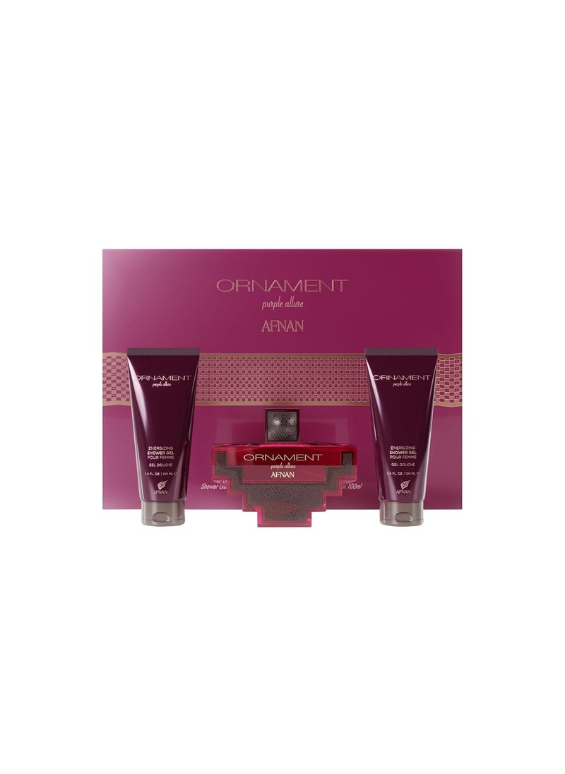 Afnan Ornament Purple Allure Perfume Gift Set for Women  Eau De Parfum 100ml  Body Lotion 100ml  Shower Gel 100ml