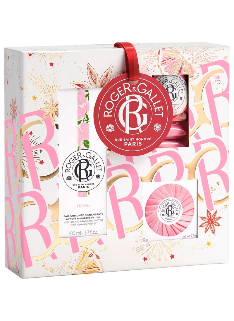 Roger  Gallet Rose for Women  5 Pc Gift Set 33oz Wellbeing Fragrant Water 3 x 088oz Bath Tablets 17oz Wellbeing Soap
