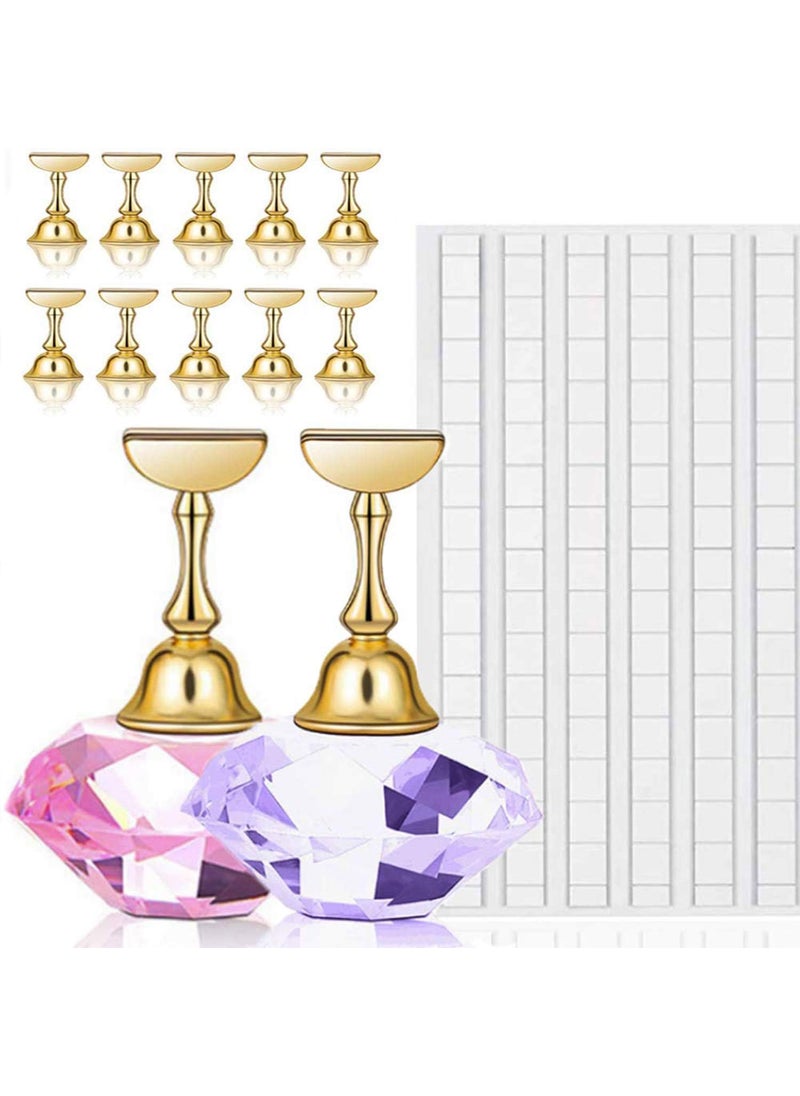 Kalolary 2 Sets Nail Tip Stand Holders with 102Pcs White Reusable Adhesive Putty Clay Practice Crystal Stand Base Display Tools Set for Nail Art Salon DIY and Practice Manicure