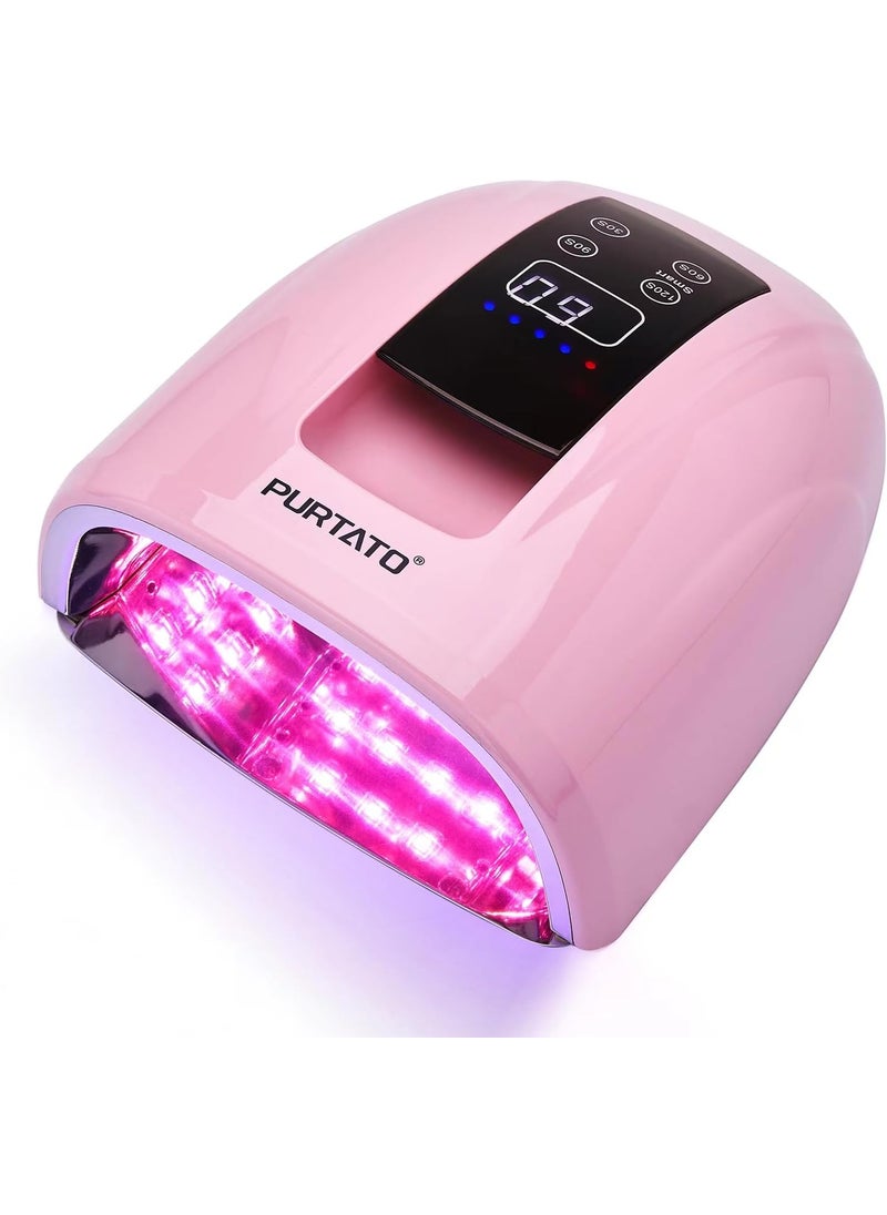 Professional Salon Rechargeable 90W UV LED Cordless Nail Lamp45 lamp Beads Long Battery LifeRemovable Stainless Steel Bottom 4 Timer Setting and Smart Sensor Nail Dryer Pink