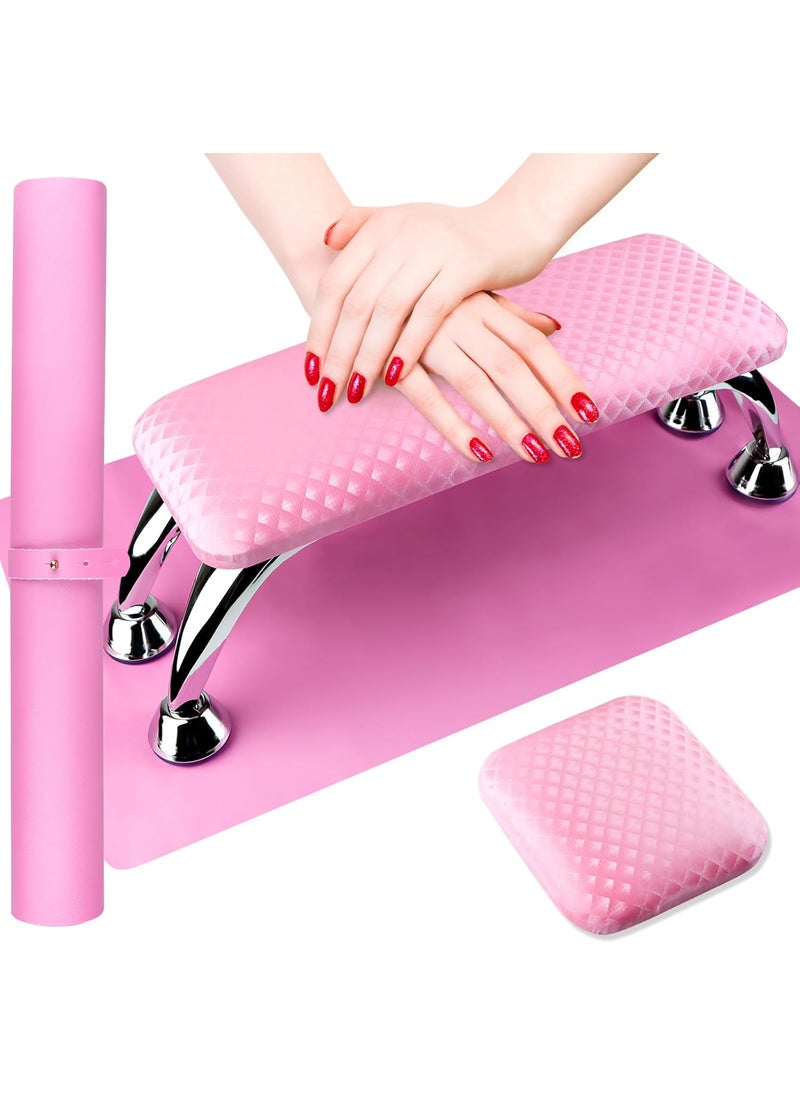 TOROKOM Nail Arm Rest for Acrylic Nails with Nail Pillow Mat Elbow Pad Nonslip Microfiber Leather Arm Hand Rest Hand Pillow Cushion Nail Set for Professional Nail Tech Use Pink