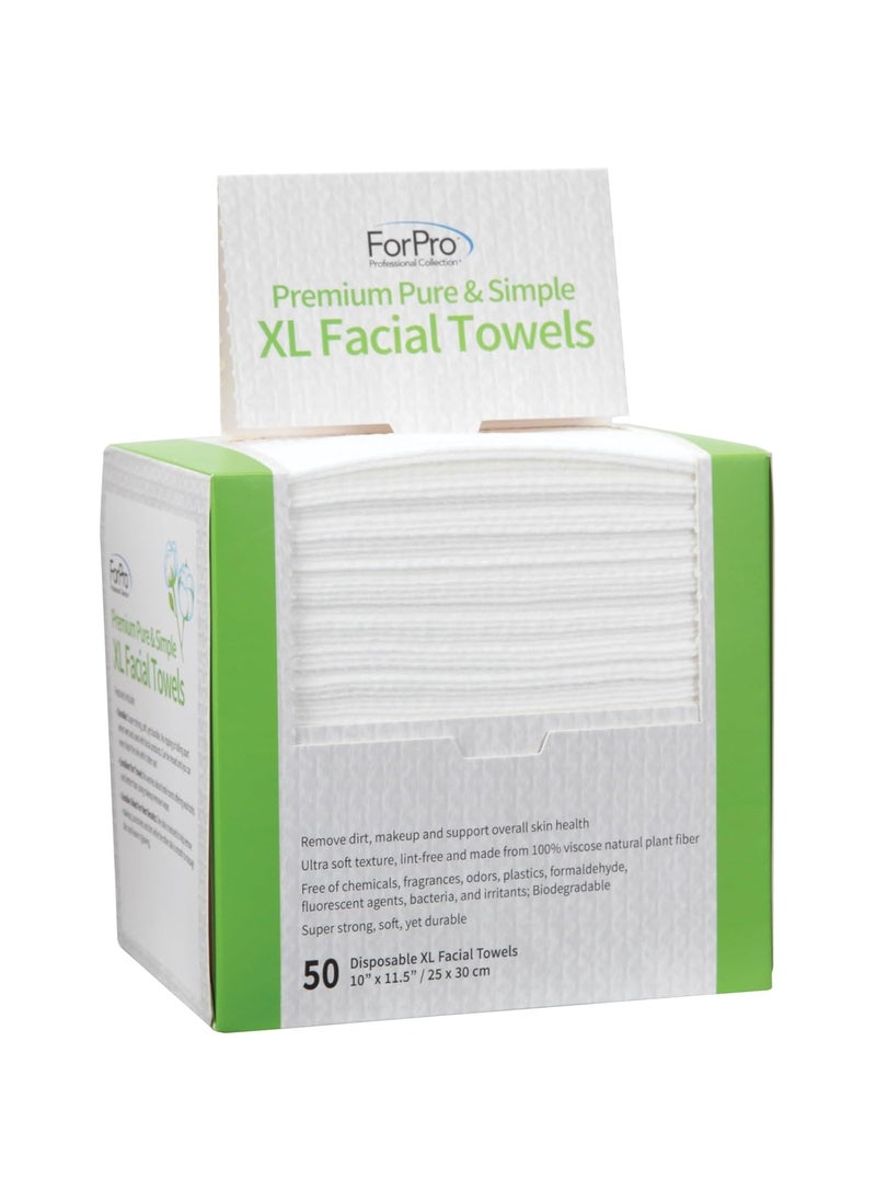 ForPro Premium Pure  Simple XL Facial Towels Disposable Makeup Remover Dry Wipes Ultra Soft LintFree Biodegradable Face Towels 100 Vegan  CrueltyFree 50Count