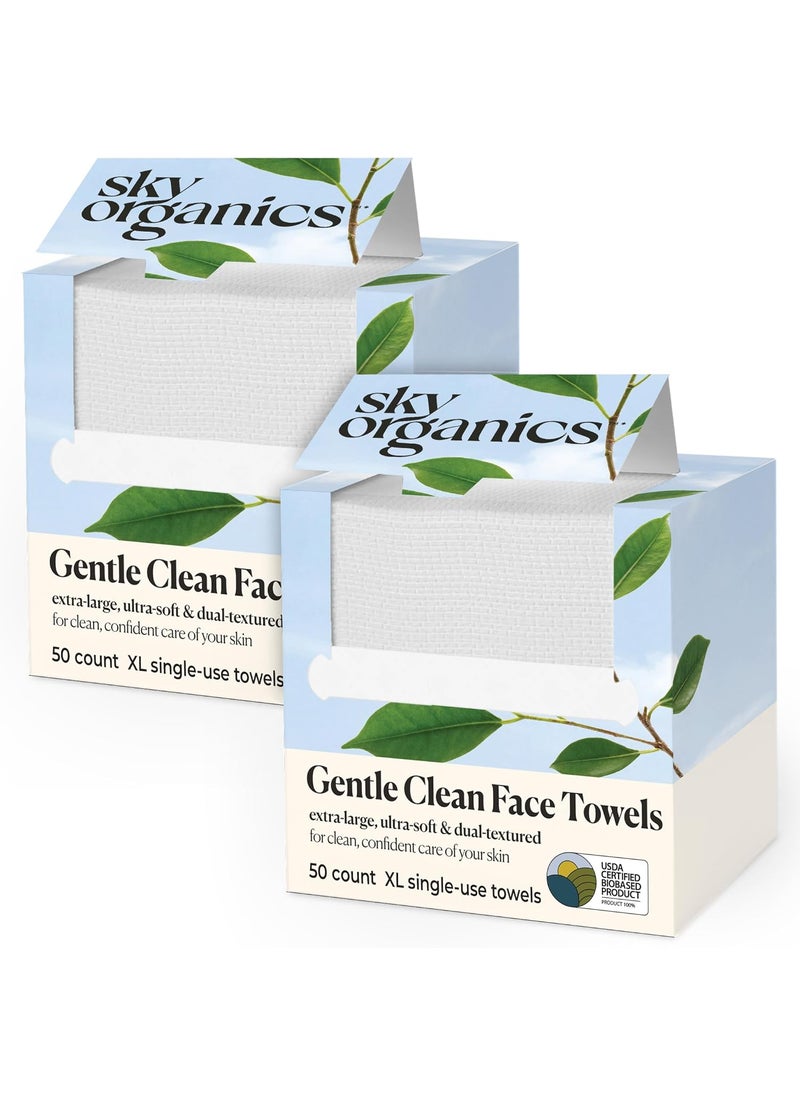 Sky Organics  Gentle Clean Face Towels 2Pack  100 XL SingleUse Face Wipes  Ultra Soft  Dual Textured  Disposable Face Towel  Makeup Remover Wipes  Cruelty Free  Skin Care Tools  Self Care