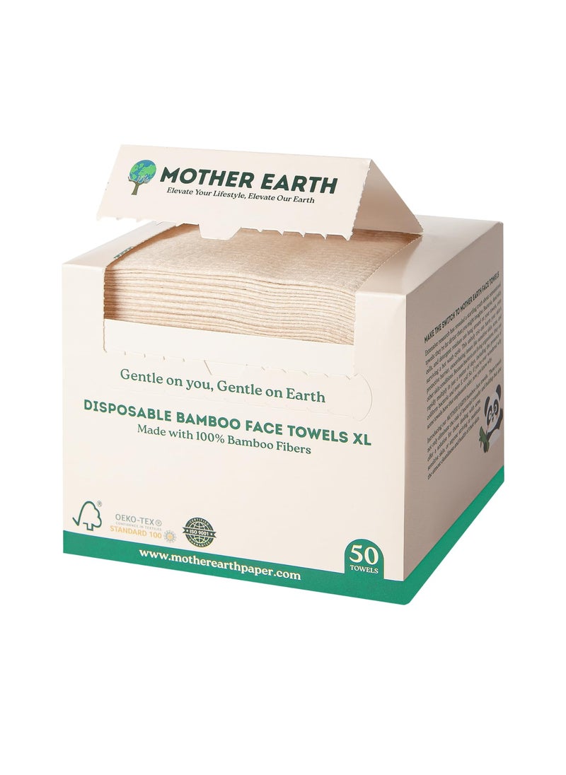 MOTHER EARTH Bamboo Face Towels XL  Hypoallergenic and Disposable Face Wipes  Dry Makeup Removers  Made from Bamboo Viscose  Extra Soft for Sensitive Skin  50 Towels