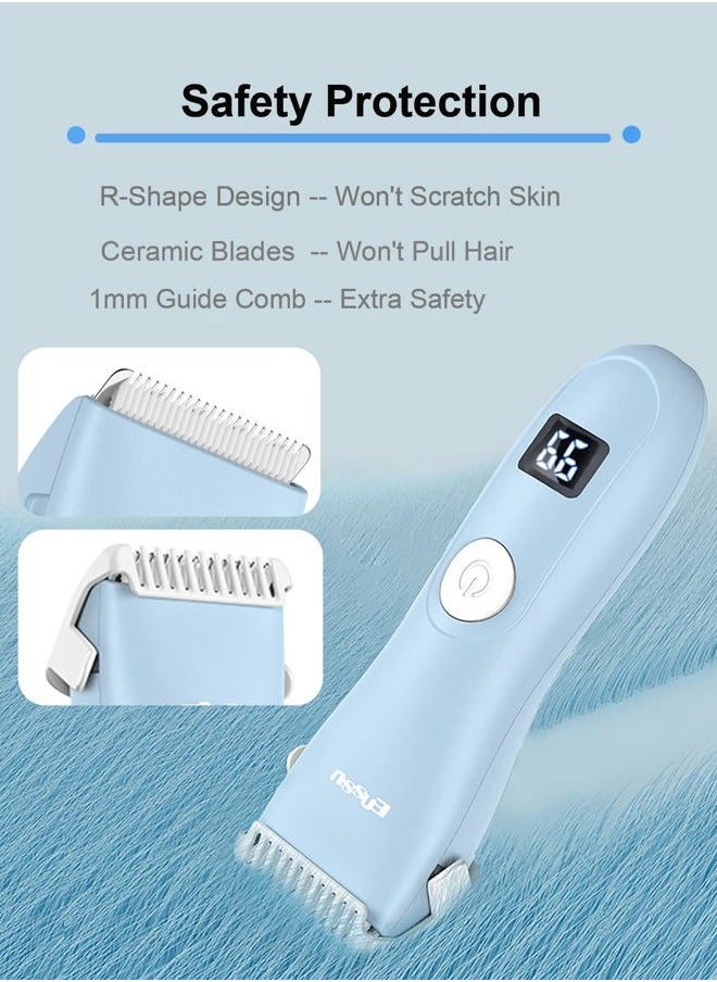 Baby Hair Clippers, Low Noise Hair Trimmer for Kids, Waterproof USB Rechargeable Cordless Haircut Kit with LCD Display, Blue
