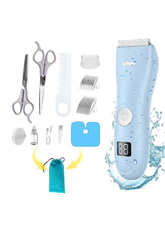 Baby Hair Clippers, Low Noise Hair Trimmer for Kids, Waterproof USB Rechargeable Cordless Haircut Kit with LCD Display, Blue