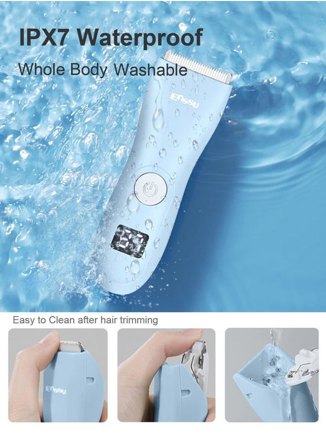 Baby Hair Clippers, Low Noise Hair Trimmer for Kids, Waterproof USB Rechargeable Cordless Haircut Kit with LCD Display, Blue