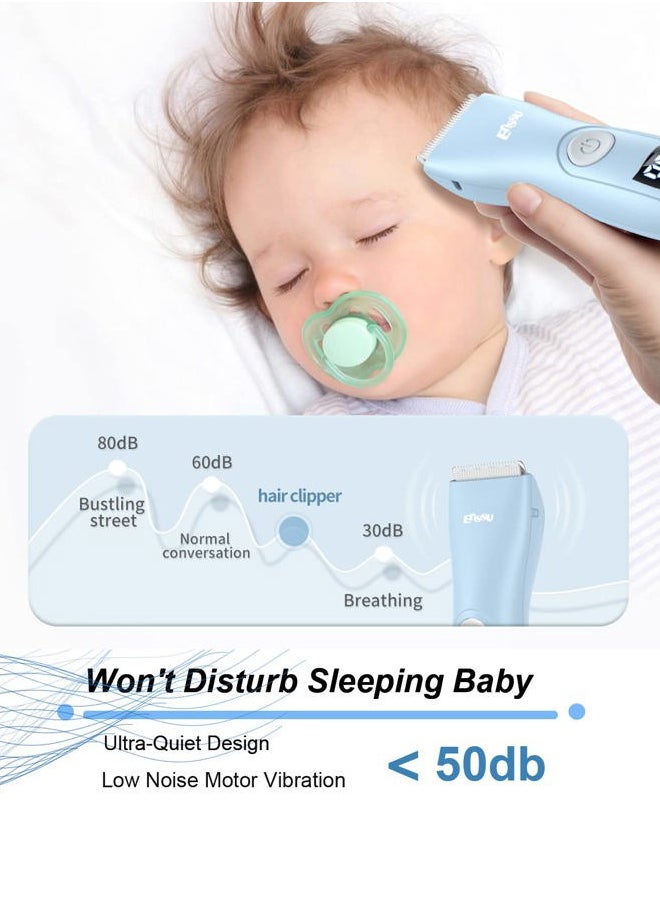 Baby Hair Clippers, Low Noise Hair Trimmer for Kids, Waterproof USB Rechargeable Cordless Haircut Kit with LCD Display, Blue