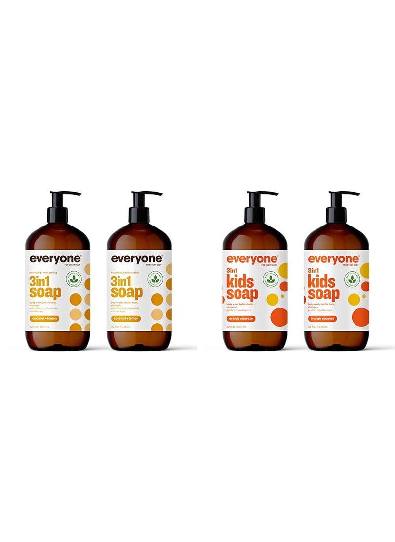 Everyone 3in1 Kids and Adults Shampoo Bubble Bath and Body Wash 32 Fl Oz Pack of 4