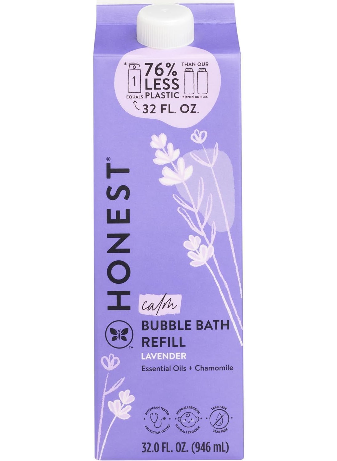 The Honest Company Foaming Bubble Bath Refill Carton  Gentle for Baby  Naturally Derived TearFree Hypoallergenic  Lavender Calm 32 fl oz