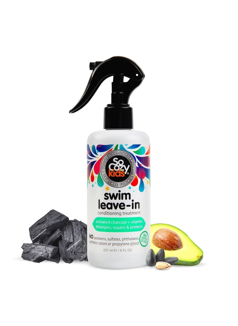 SoCozy Swim Leave In Conditioner Spray  Treatment for Kids Hair 8 Fl Oz Protects  Repairs Pool Sun  Salt Damaged Hair Gentle Formula with Activated Charcoal Vitamin B5  Sunflower Seed Extract