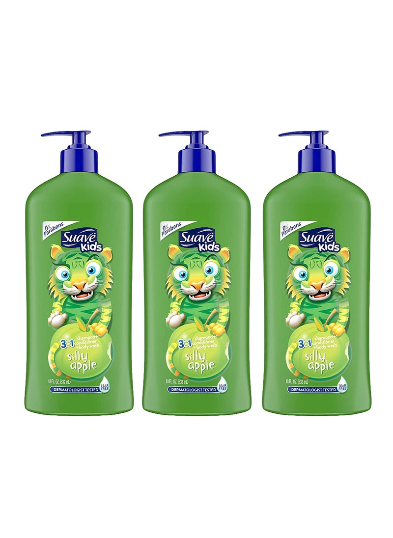 Suave Kids 3 In 1 ShampooCond Bodywash Silly Apple 18 Ounce Pack of 3