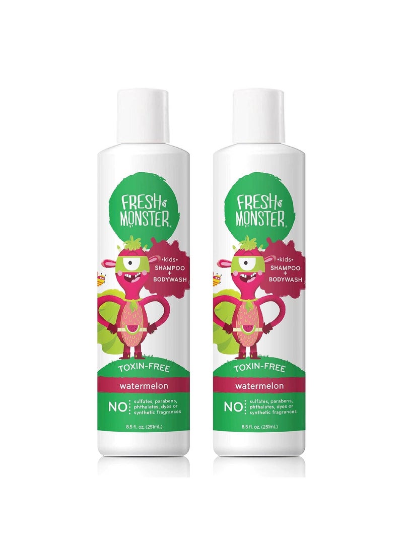 Fresh Monster 2in1 Shampoo  Body Wash ToxinFree Hypoallergenic Natural for Children Watermelon  2 Pack 85ozEach
