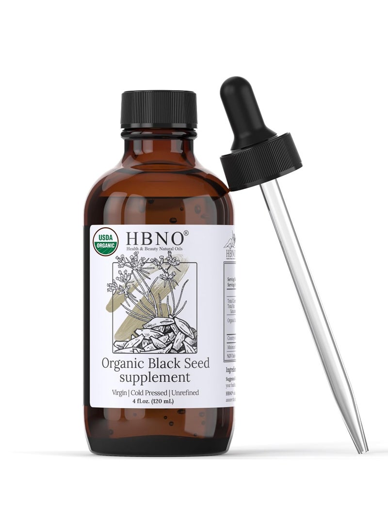 HBNO Organic Black Seed Oil 4 fl oz 120ml  USDA Certified Organic Black Seed Oil Organic Cold Pressed  Natural Black Cumin Seed Oil Organic