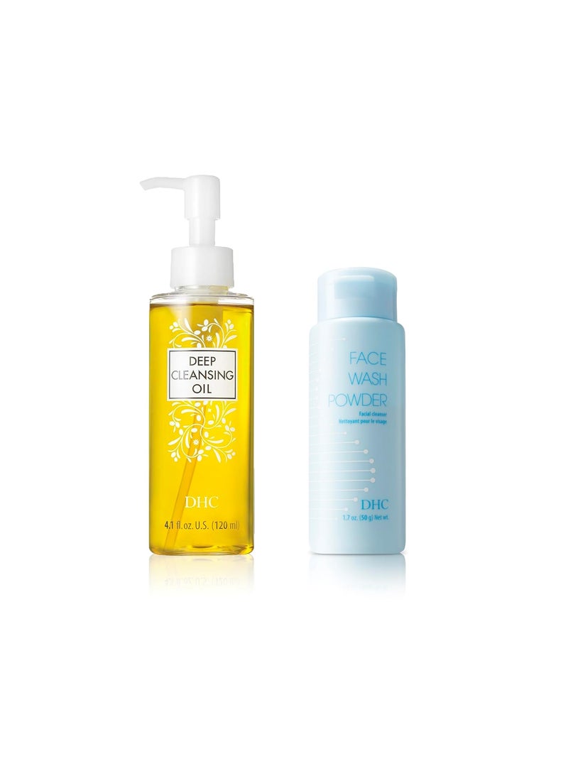 DHC Deep Cleansing Oil 41 Fl Oz and Face Wash Powder 17 oz Net wt