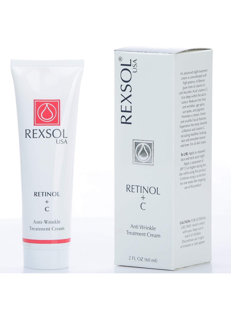 REXSOL Retinol  Vitamin C AntiAging Cream  Effective Night Face Care  Dark Spot Remover  AntiAging Neck Cream  Wrinkle Cream That Truly Works  Infused with Vitamin E A  2 OZ