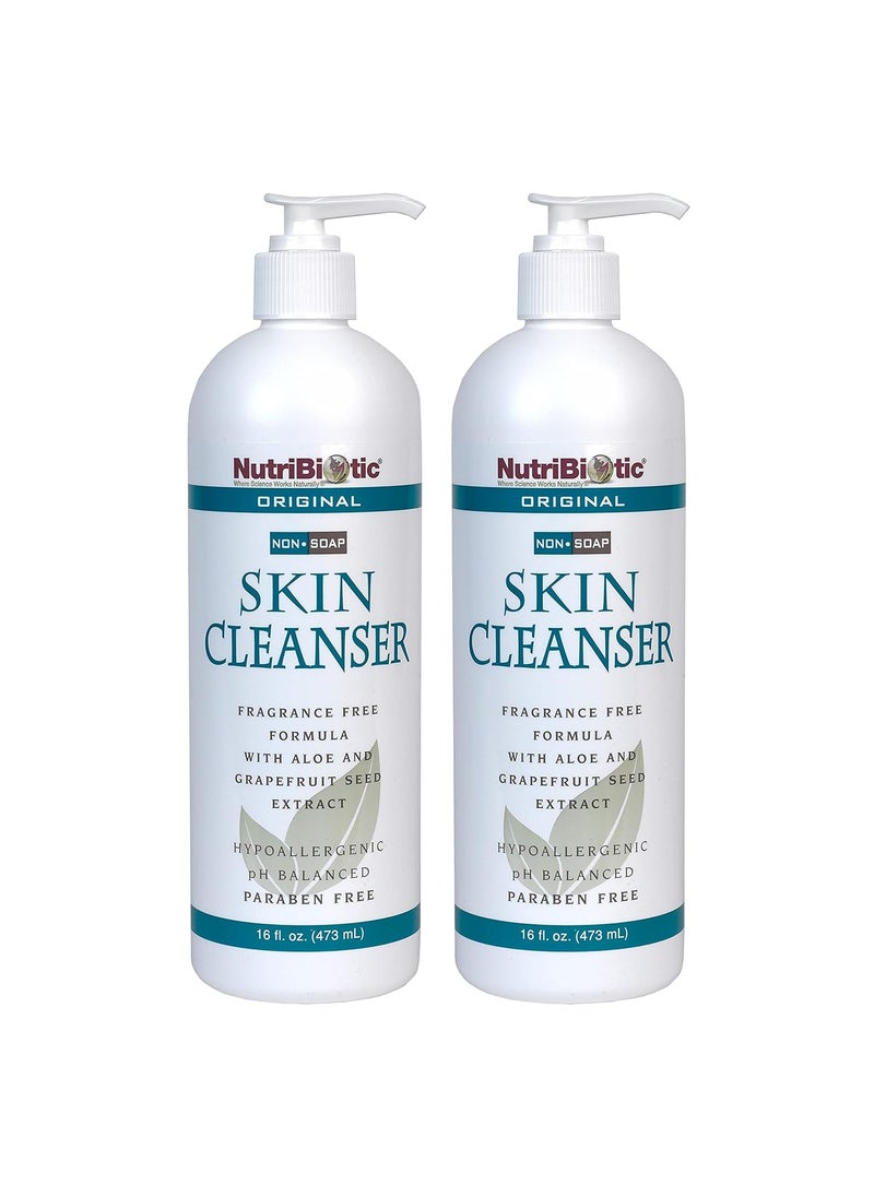 NutriBiotic Original NonSoap Skin Cleanser 16 Oz Twin Pack  Fragrance Free with GSE  pH Balanced Hypoallergenic  Biodegradable  Free of Parabens Fragrance Phosphates SLS Dyes  Colorings