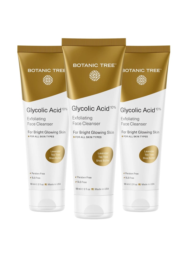Botanic Tree Glycolic Acid Face Wash Travel Size Pack of 3 Facial Exfoliating Cleanser w 10 Glycolic Acid Organic An