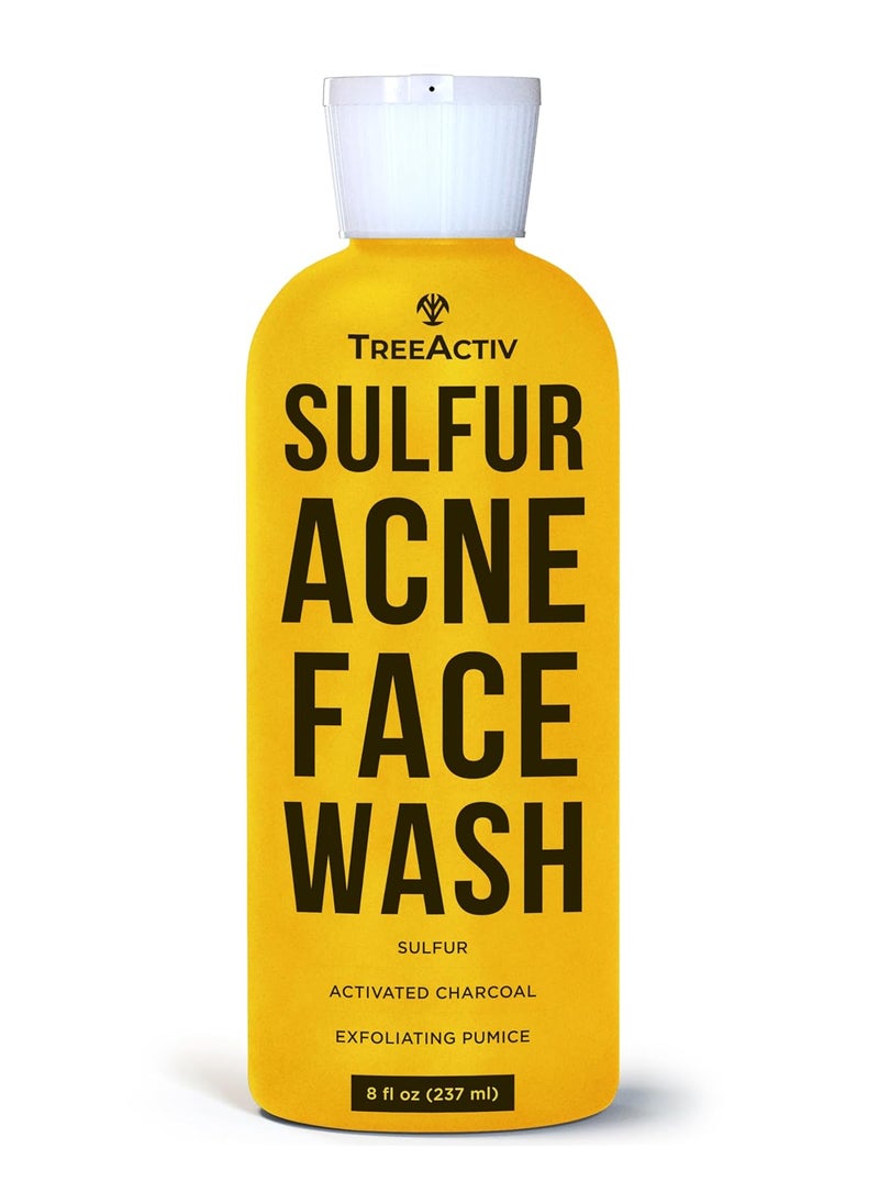 TreeActiv Sulfur Acne Face Wash Original Formula 8 fl oz Exfoliating Acne Face Wash for Men  Women Sulfur Acne Wash for Acne Activated Charcoal  Pumice Foaming Daily Women and Mens Face Wash