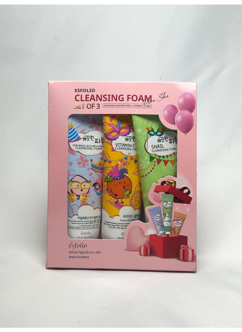 ESFOLIO CLEANSING FOAM PURE SKIN SET OF 3 HYALURONIC ACID WITH PEACHVITAMIN CSNAIL