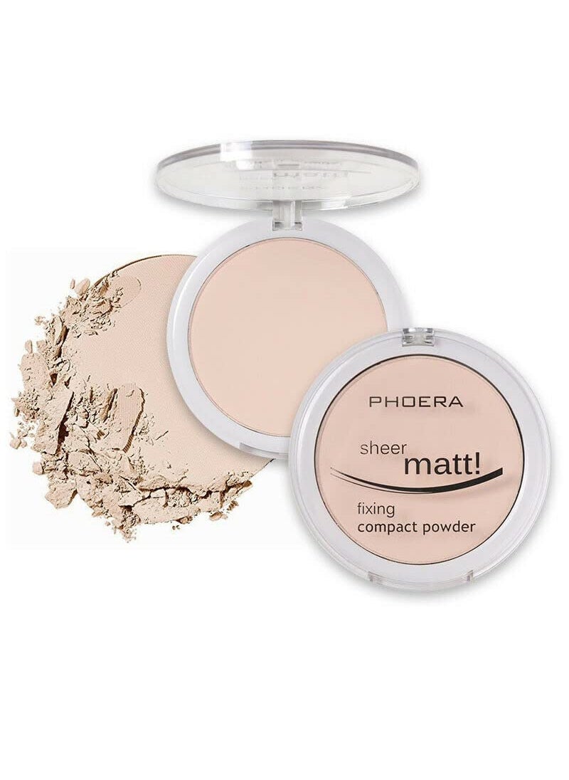 AQUAPURITY  PHOERA Sheer Matte Fixing Powder Makeup Base Fixer Setting Powder Foundation Fixing Compact Pressed Powder Long Lasting Make Up Fixer Skin Vitamin E Beauty Blender 201 Translucent