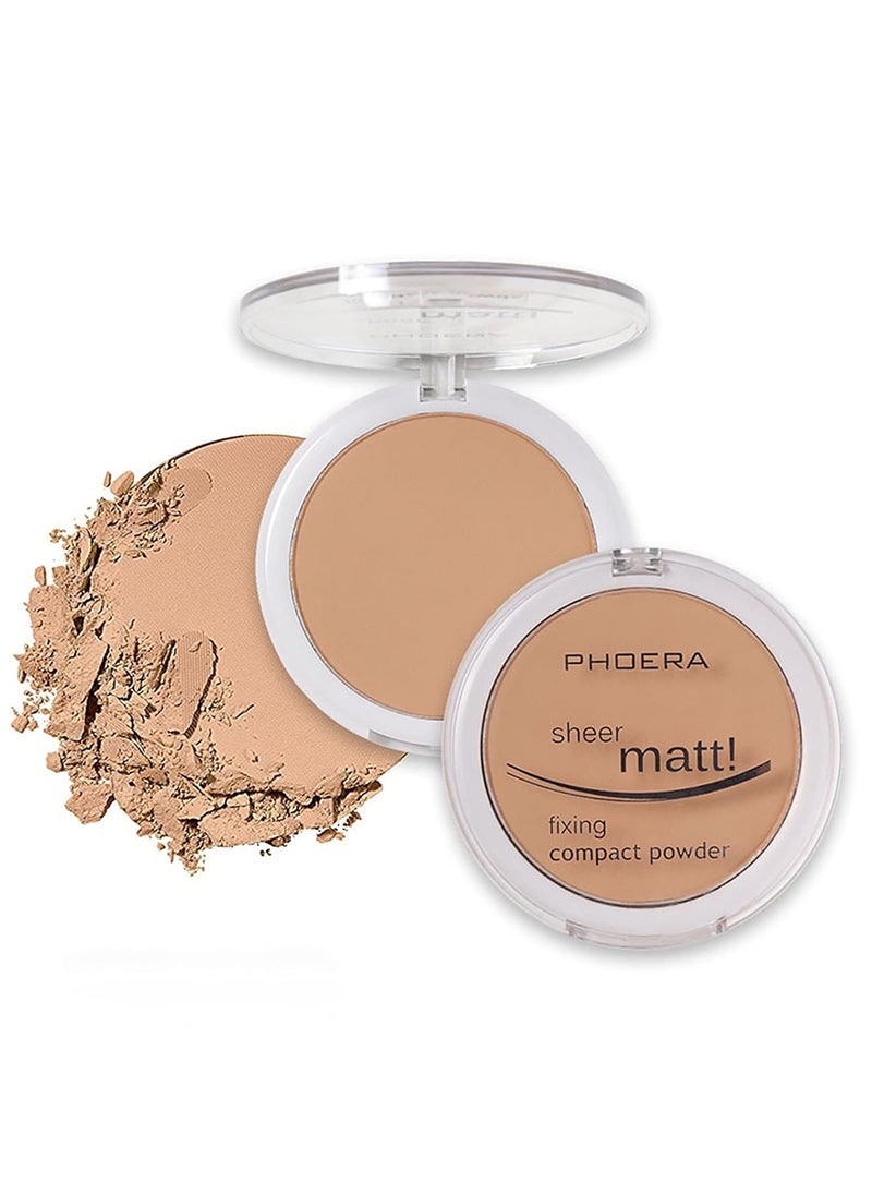 AQUAPURITY  PHOERA Sheer Matte Fixing Powder Makeup Base Fixer Setting Powder Foundation Fixing Compact Pressed Powder Long Lasting Make Up Fixer Skin Vitamin E Beauty Blender 204 Buff Beige