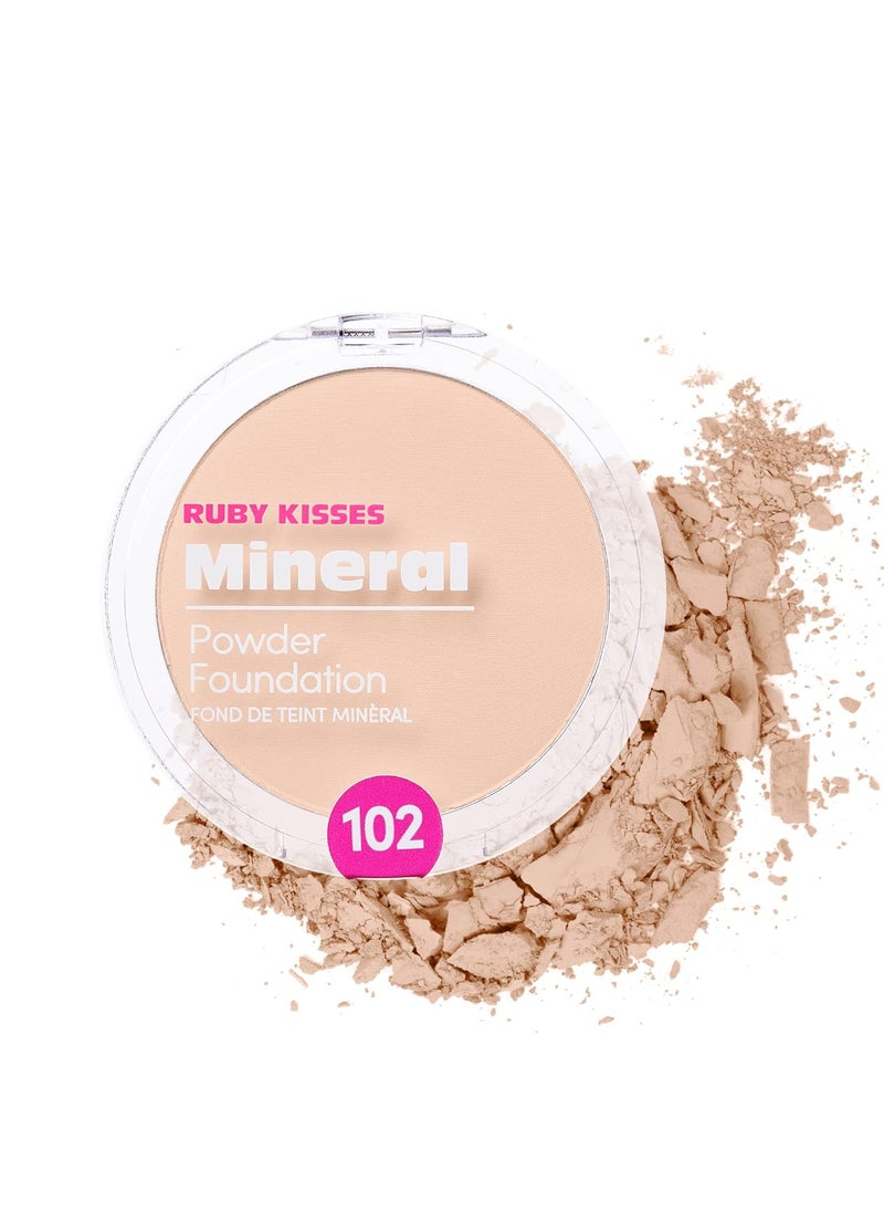 Ruby Kisses Mineral Pressed Powder Foundation Medium to Full Coverage Natural Finish 035 Ounce Fair Porcelain